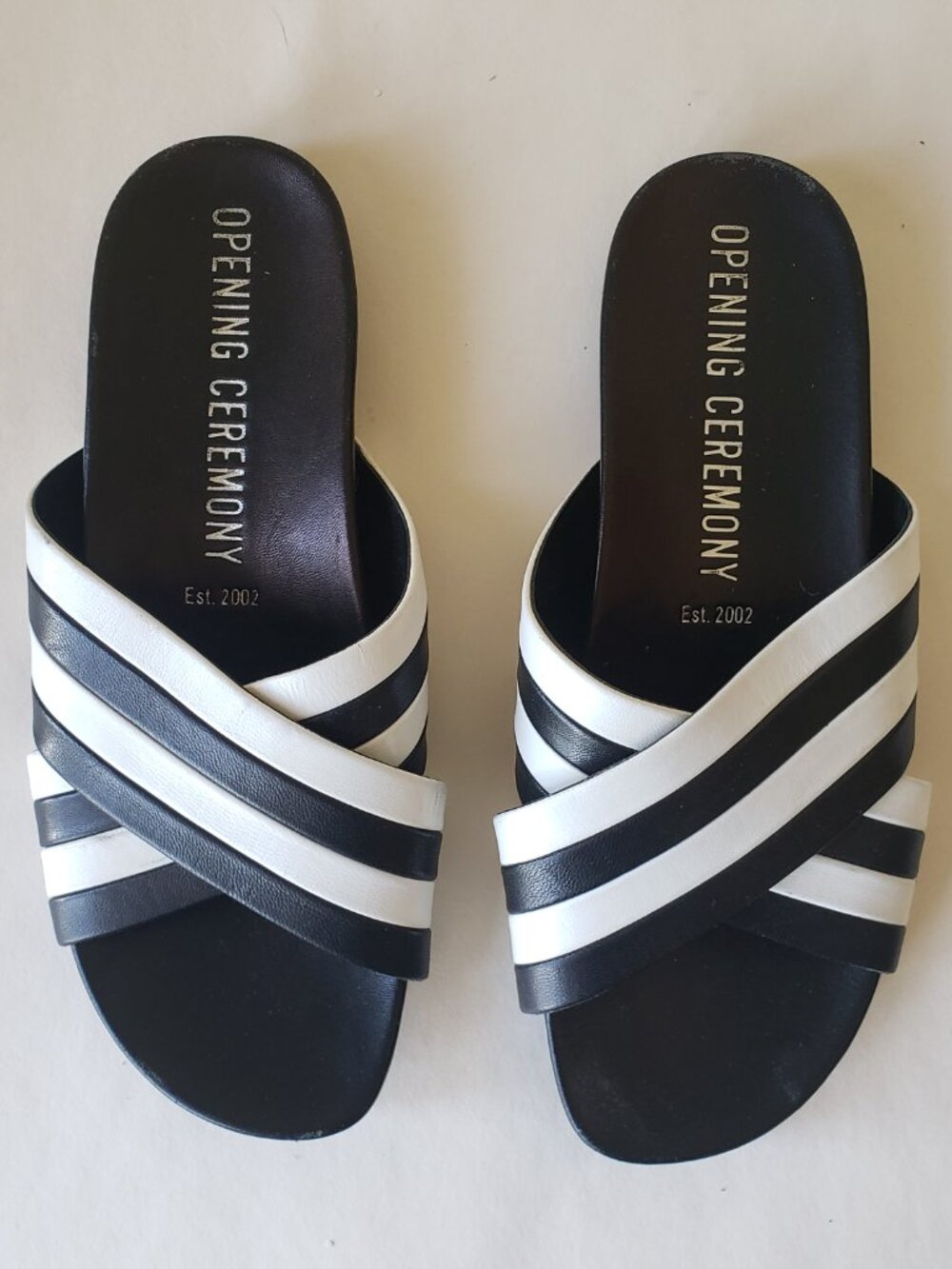 Opening Ceremony Black and White criss cross Pool Slides  Size